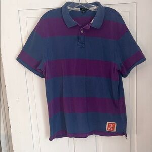 J. Crew Mens Broad Striped Polo Shirt Blue & Purple Large Colorblock Casual